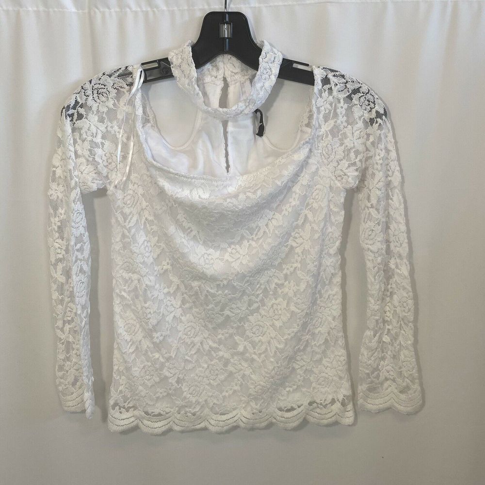 Ambiance White Lace Choker Long Sleeve Top - Picture 3 of 8